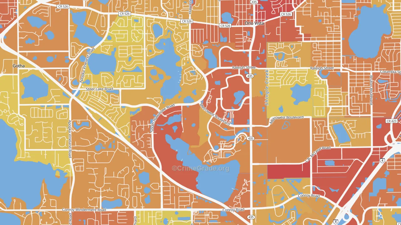 Metro West, Orlando, FL Map of Vehicle Theft Rates
