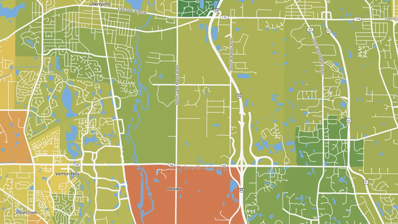Mettawa, IL Map of Vehicle Theft Rates