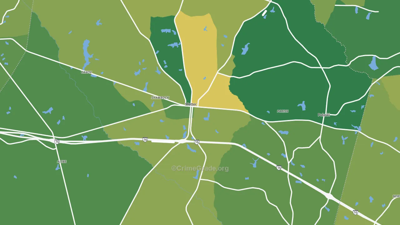 Metter, GA Map of Vehicle Theft Rates