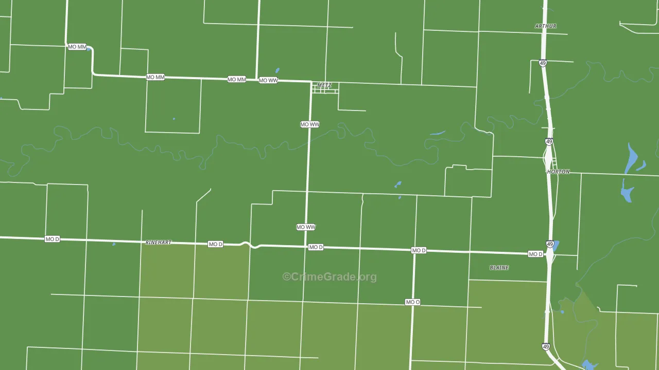 Metz, MO Map of Vehicle Theft Rates