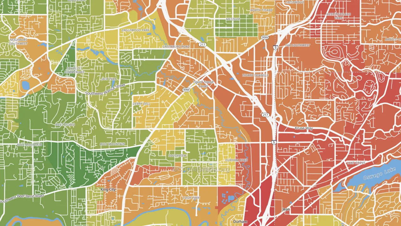 Metzger, Tigard, OR Map of Vehicle Theft Rates