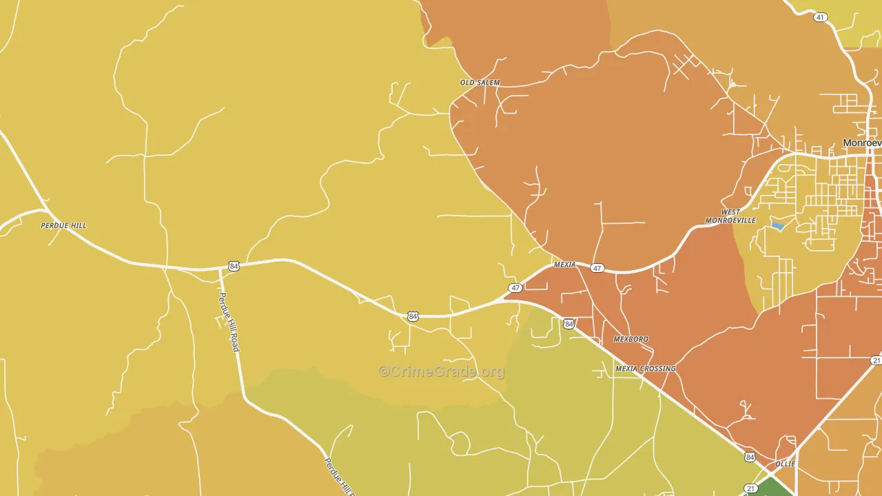 Mexia, AL Map of Vehicle Theft Rates