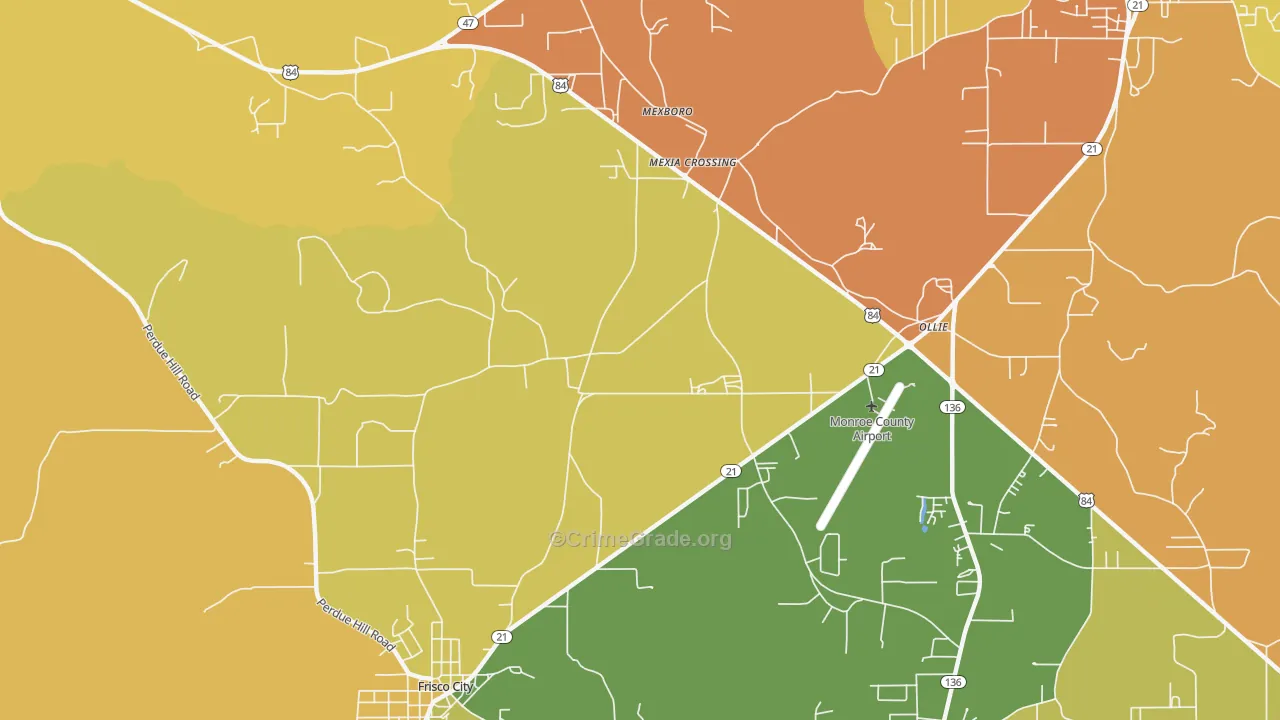 Mexia Crossing, AL Map of Vehicle Theft Rates
