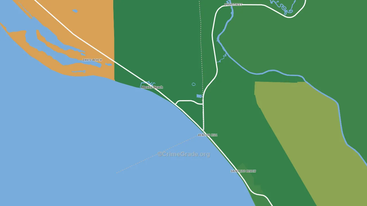 Mexico Beach, FL Map of Vehicle Theft Rates
