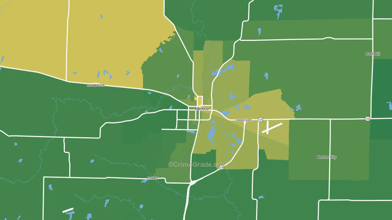 Mexico, MO Map of Vehicle Theft Rates