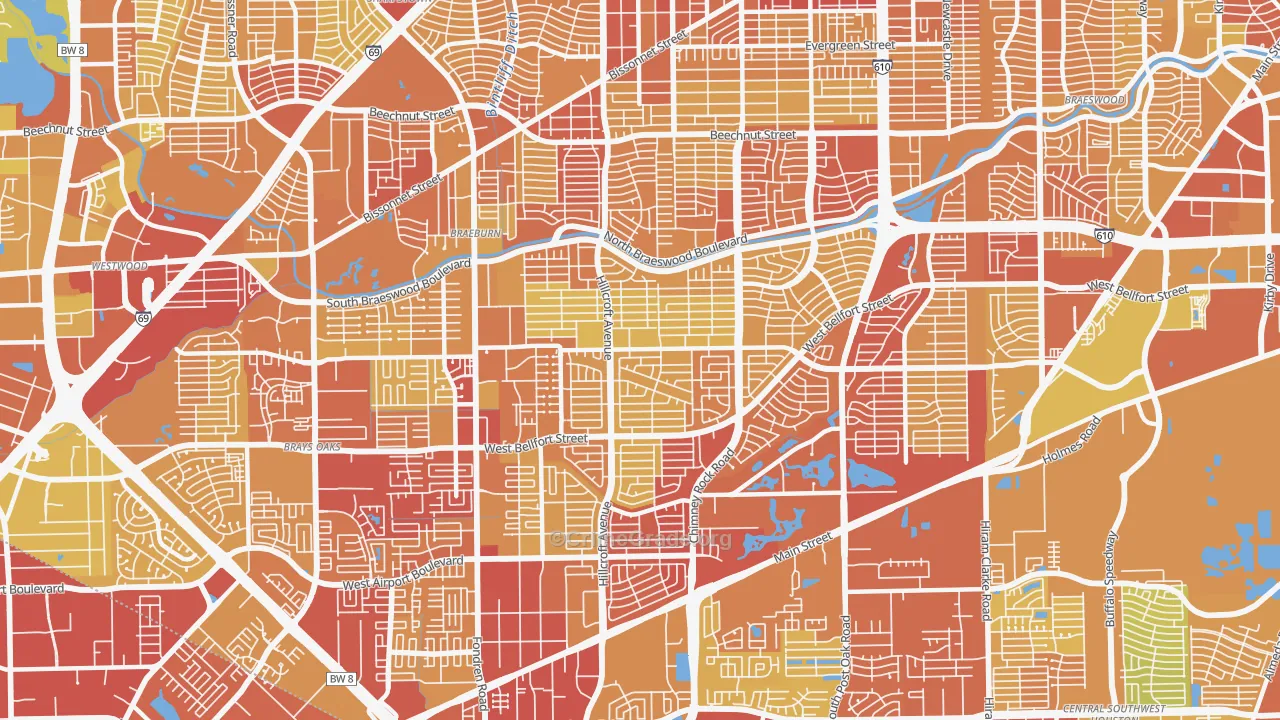 Meyerland, Houston, TX Map of Vehicle Theft Rates
