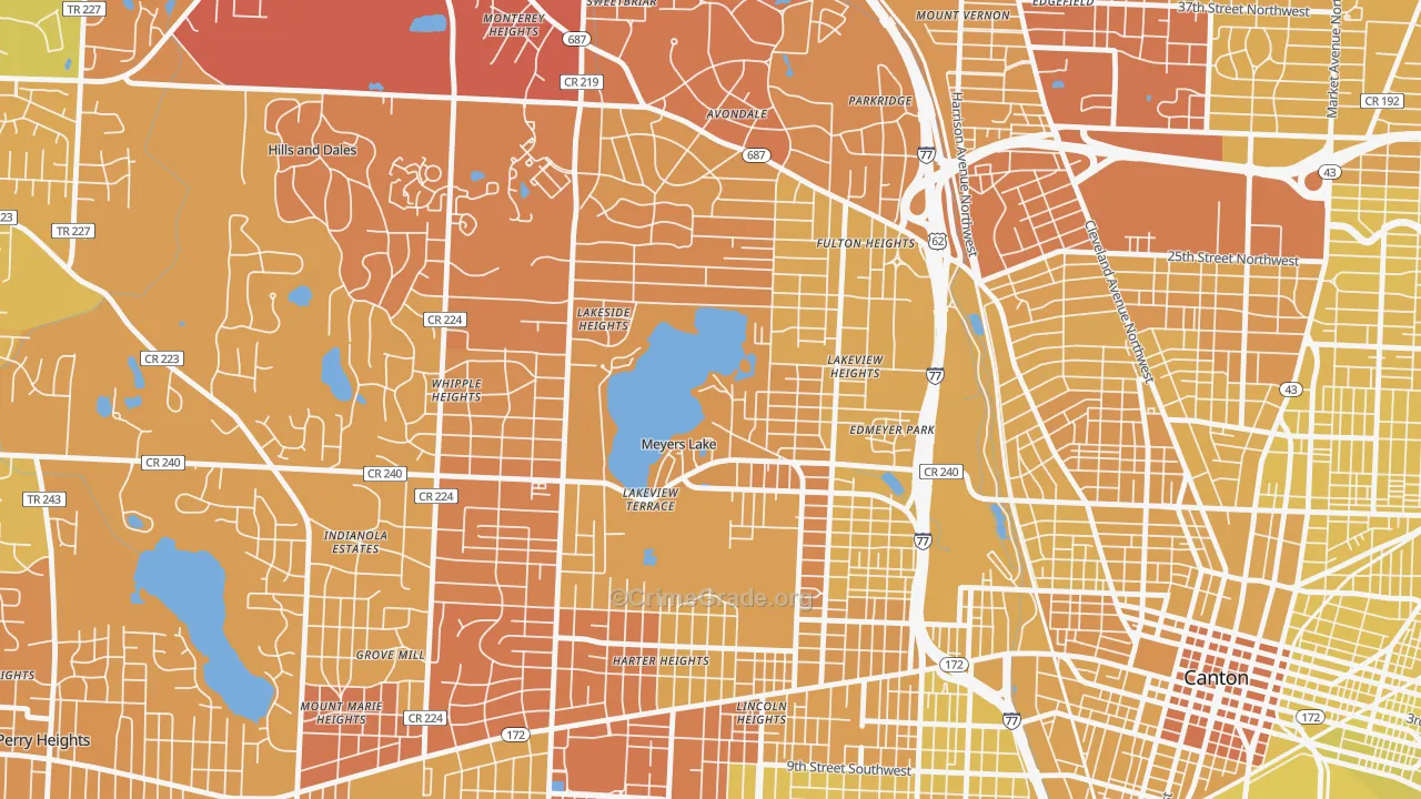 Meyers Lake, OH Map of Vehicle Theft Rates