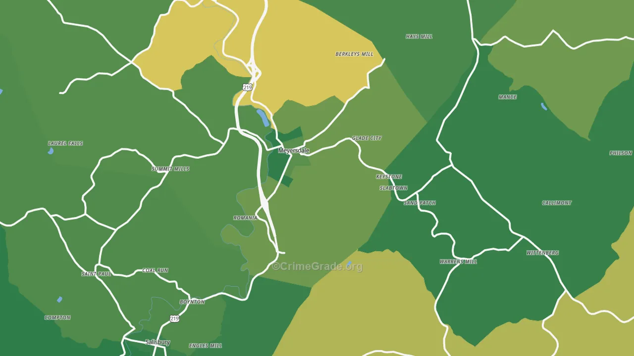Meyersdale, PA Map of Vehicle Theft Rates
