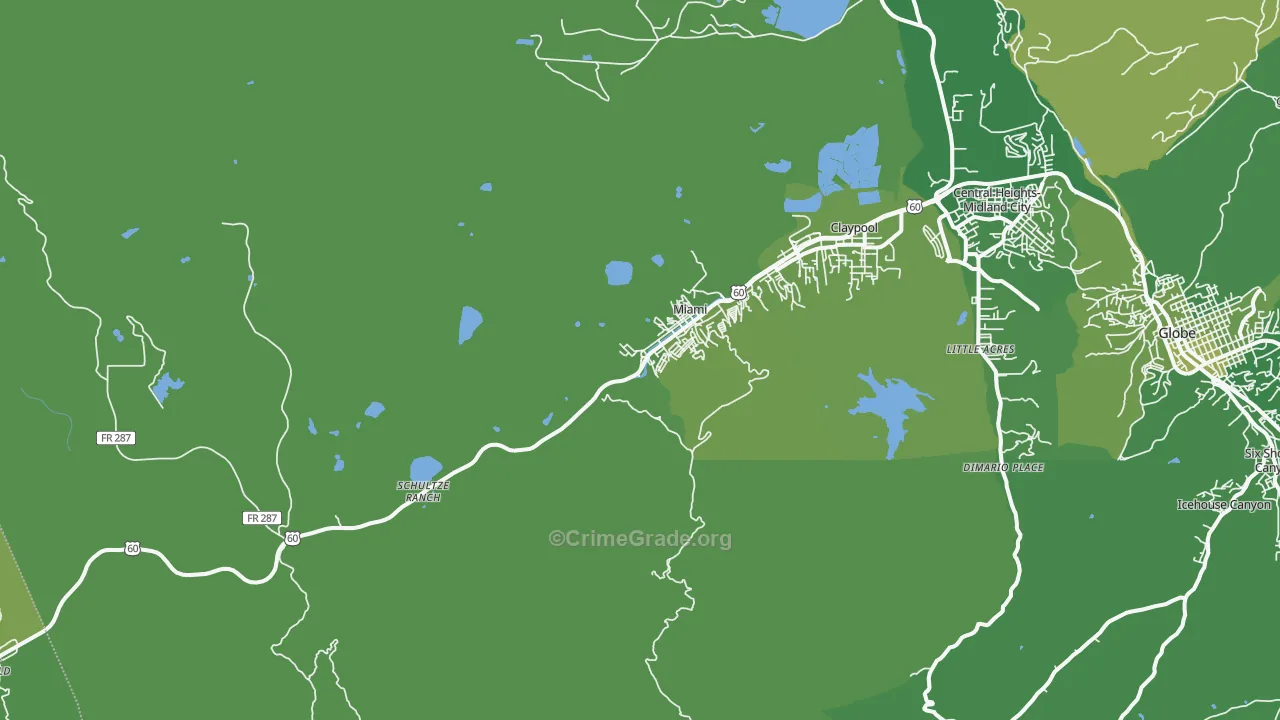 Miami, AZ Map of Vehicle Theft Rates