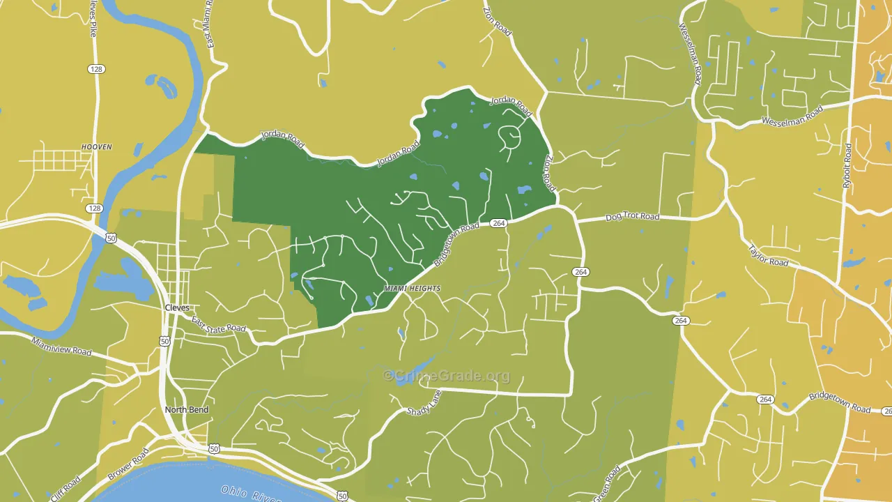 Miami Heights, OH Map of Vehicle Theft Rates