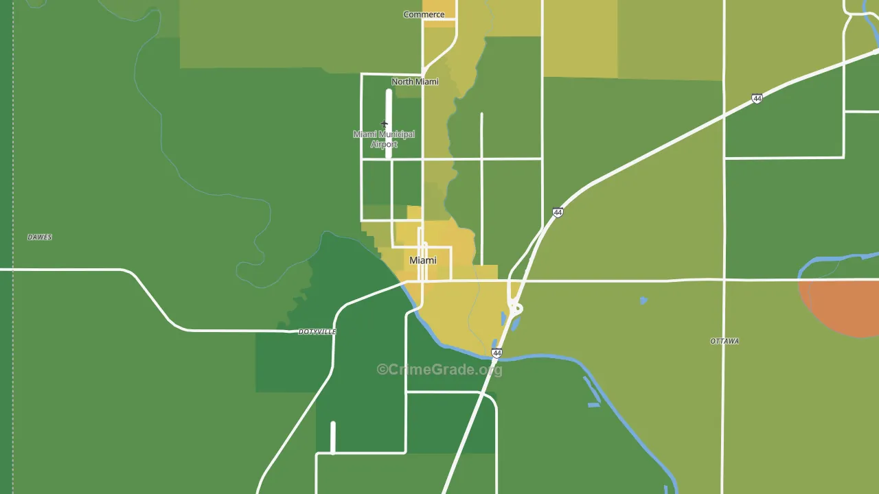 Miami, OK Map of Vehicle Theft Rates