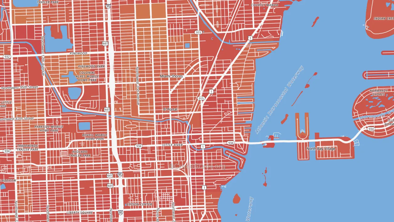 Miami Shores, FL Map of Vehicle Theft Rates