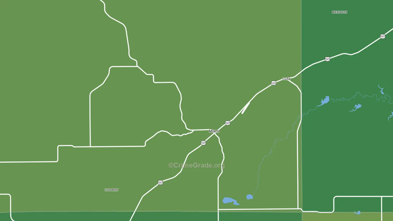 Miami, TX Map of Vehicle Theft Rates