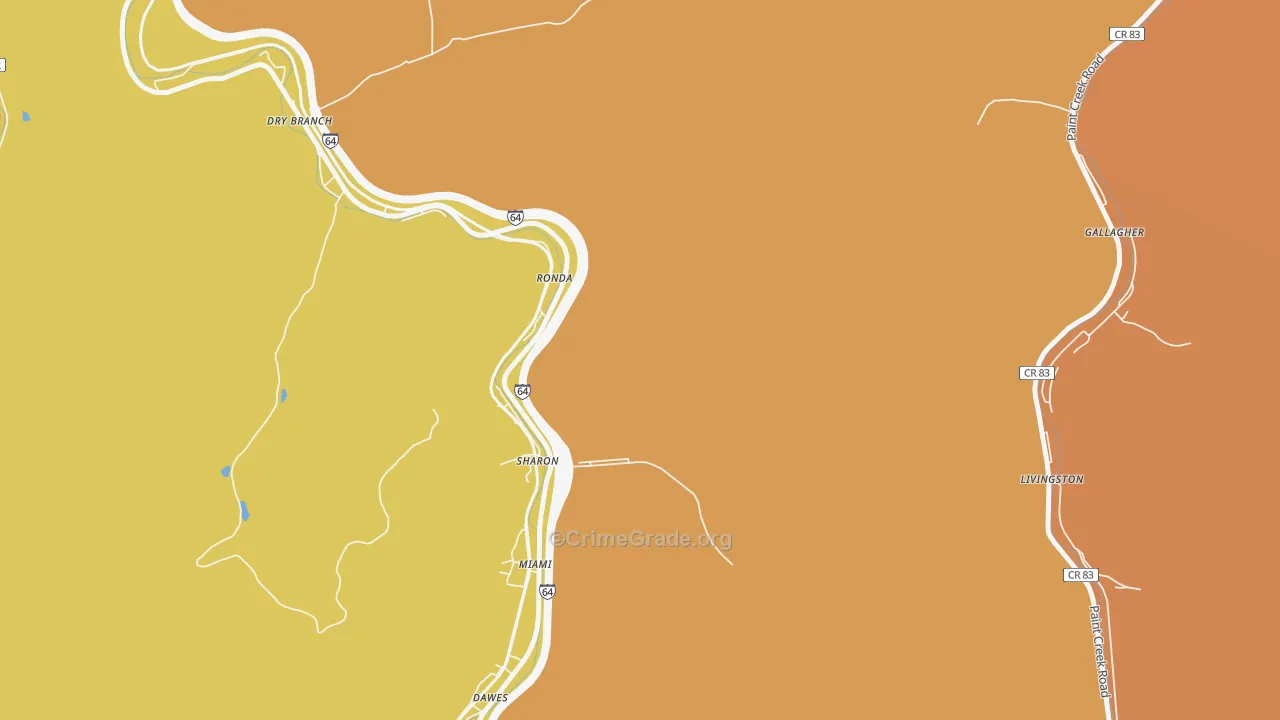 Miami, WV Map of Vehicle Theft Rates