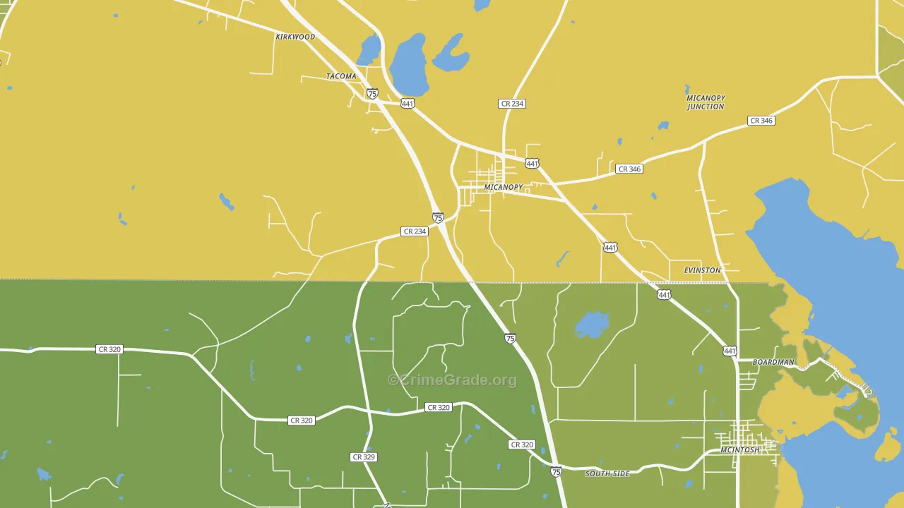 Micanopy, FL Map of Vehicle Theft Rates