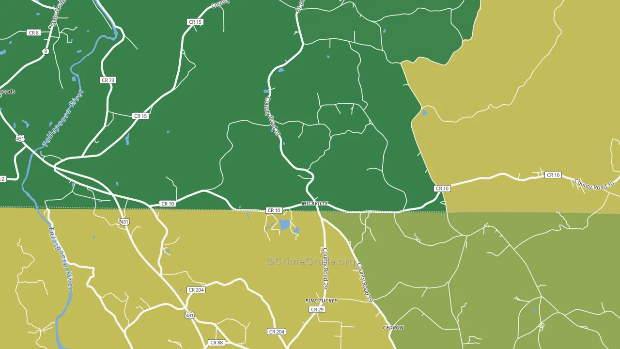 Micaville, AL Map of Vehicle Theft Rates