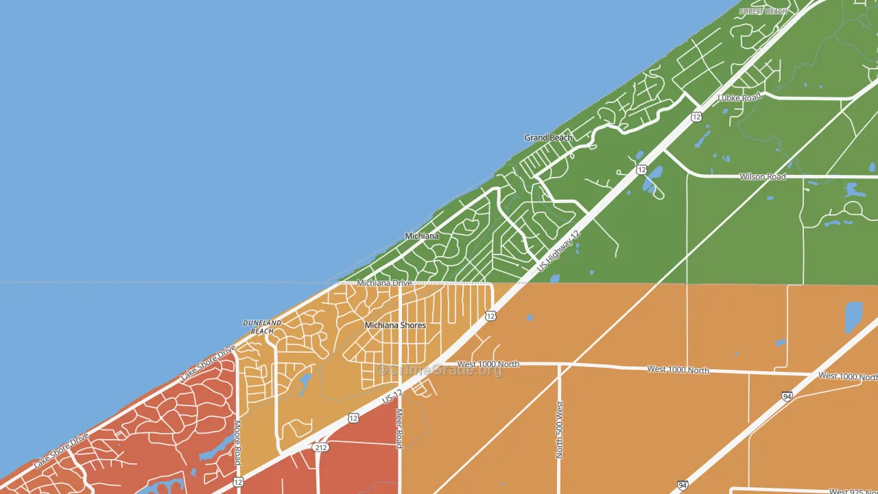 Michiana, MI Map of Vehicle Theft Rates