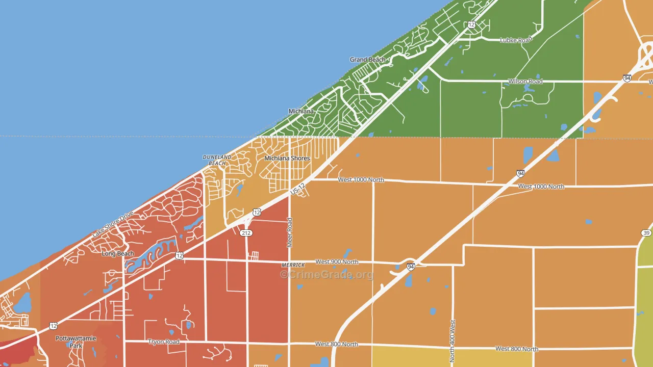 Michiana Shores, IN Map of Vehicle Theft Rates