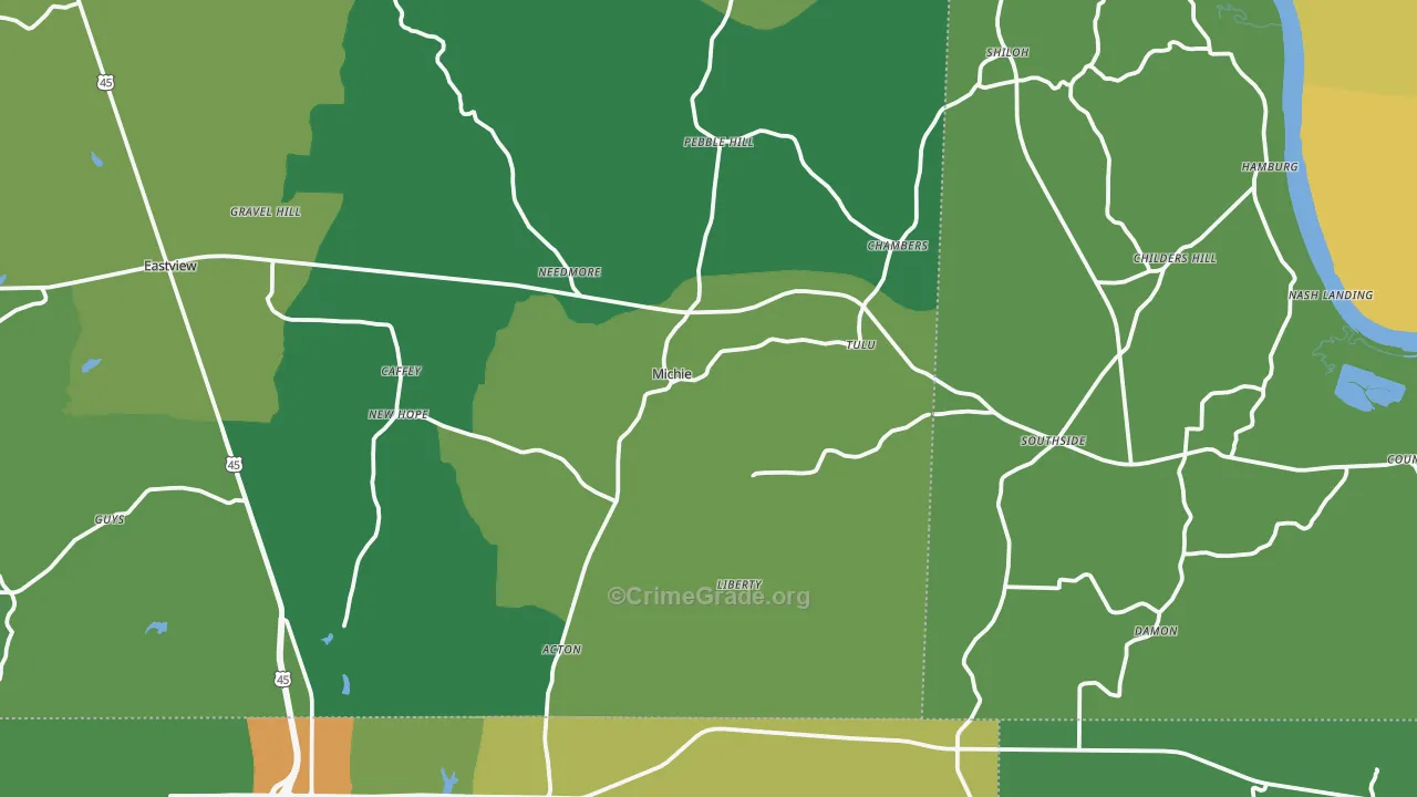 Michie, TN Map of Vehicle Theft Rates