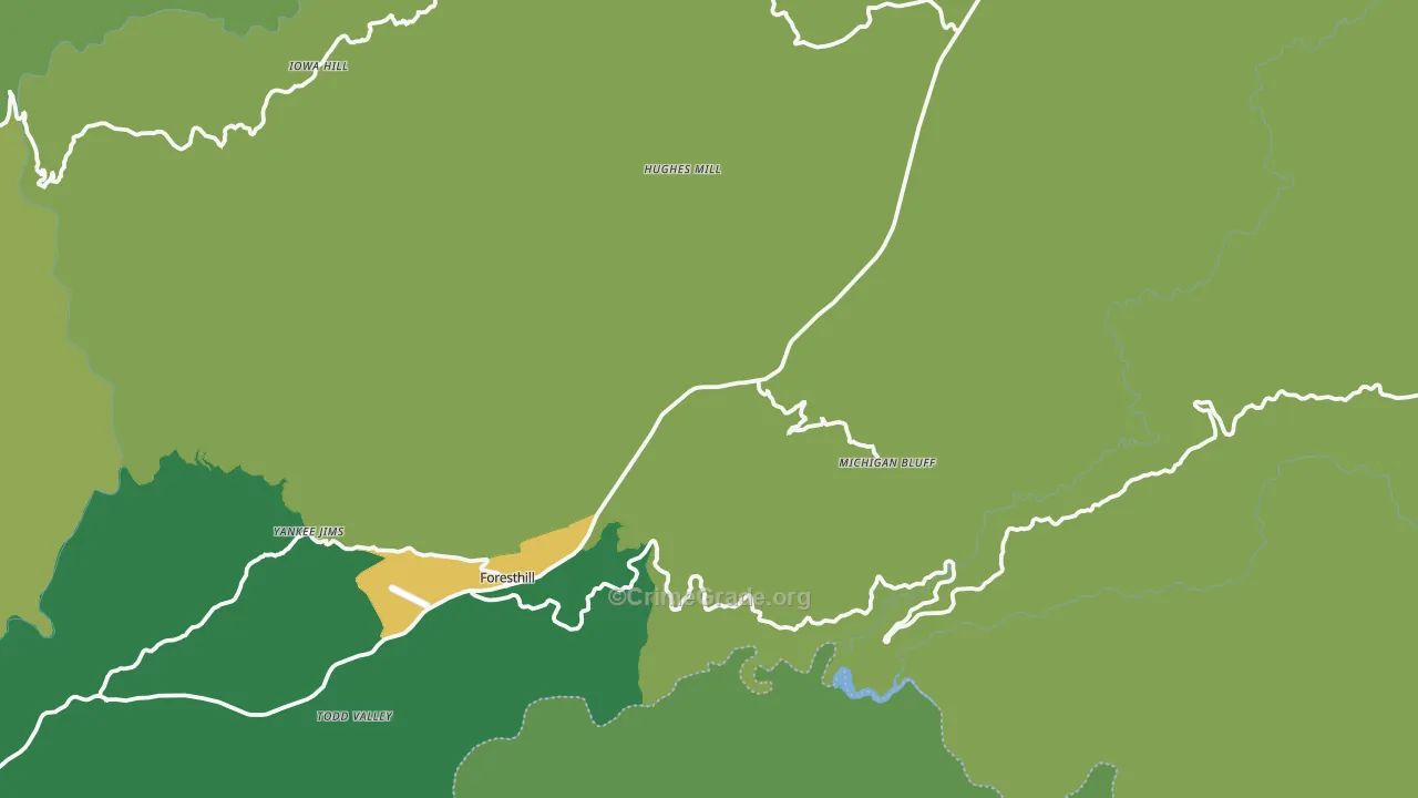 Michigan Bluff, CA Map of Vehicle Theft Rates