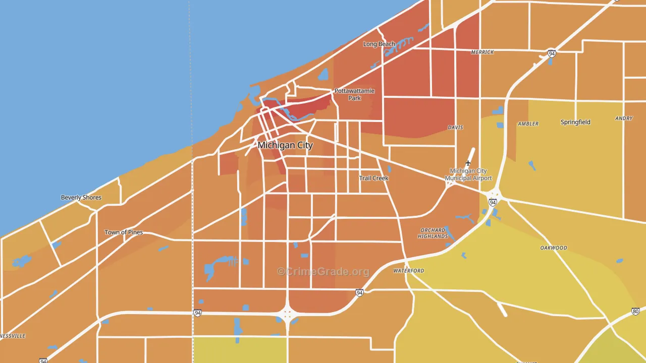 Michigan City, IN Map of Vehicle Theft Rates