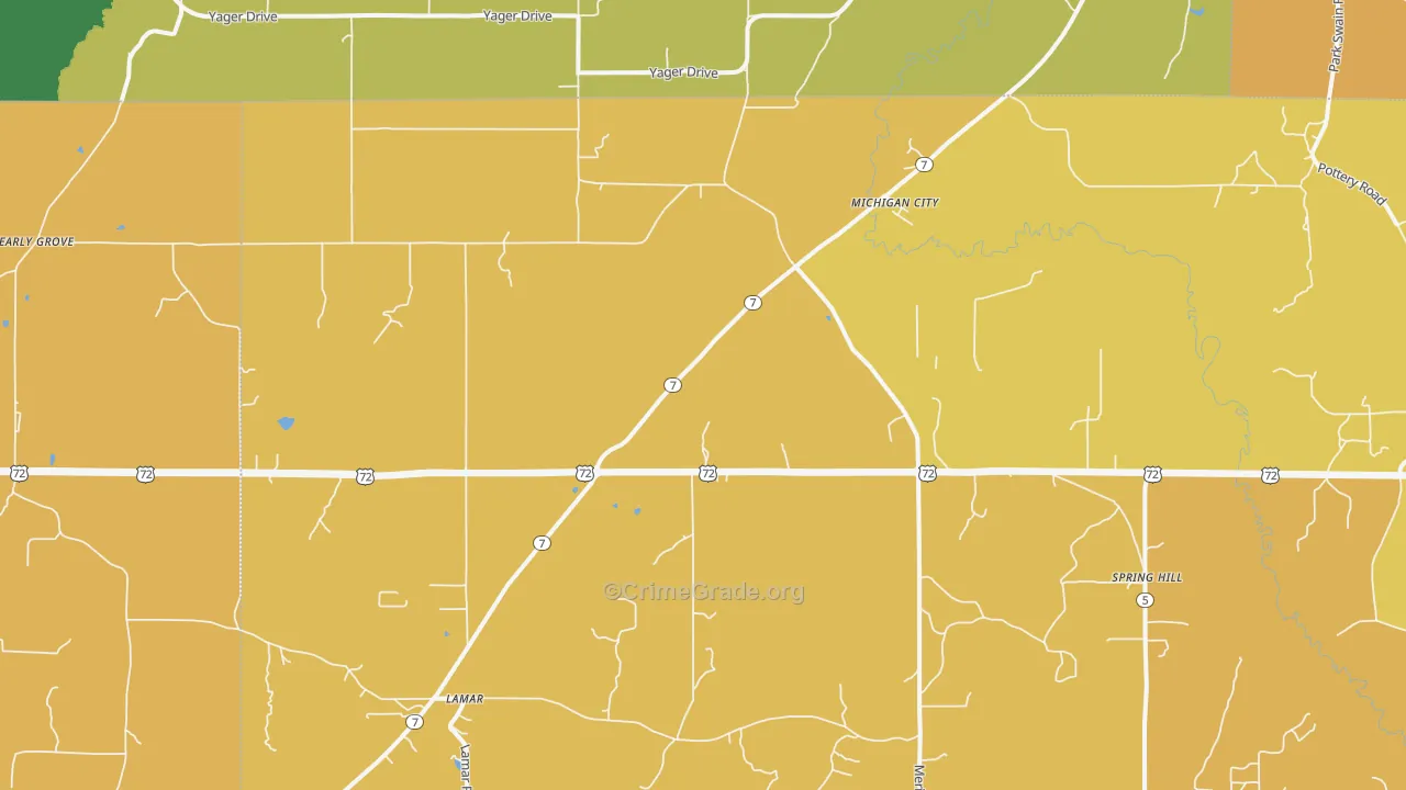Michigan City, MS Map of Vehicle Theft Rates