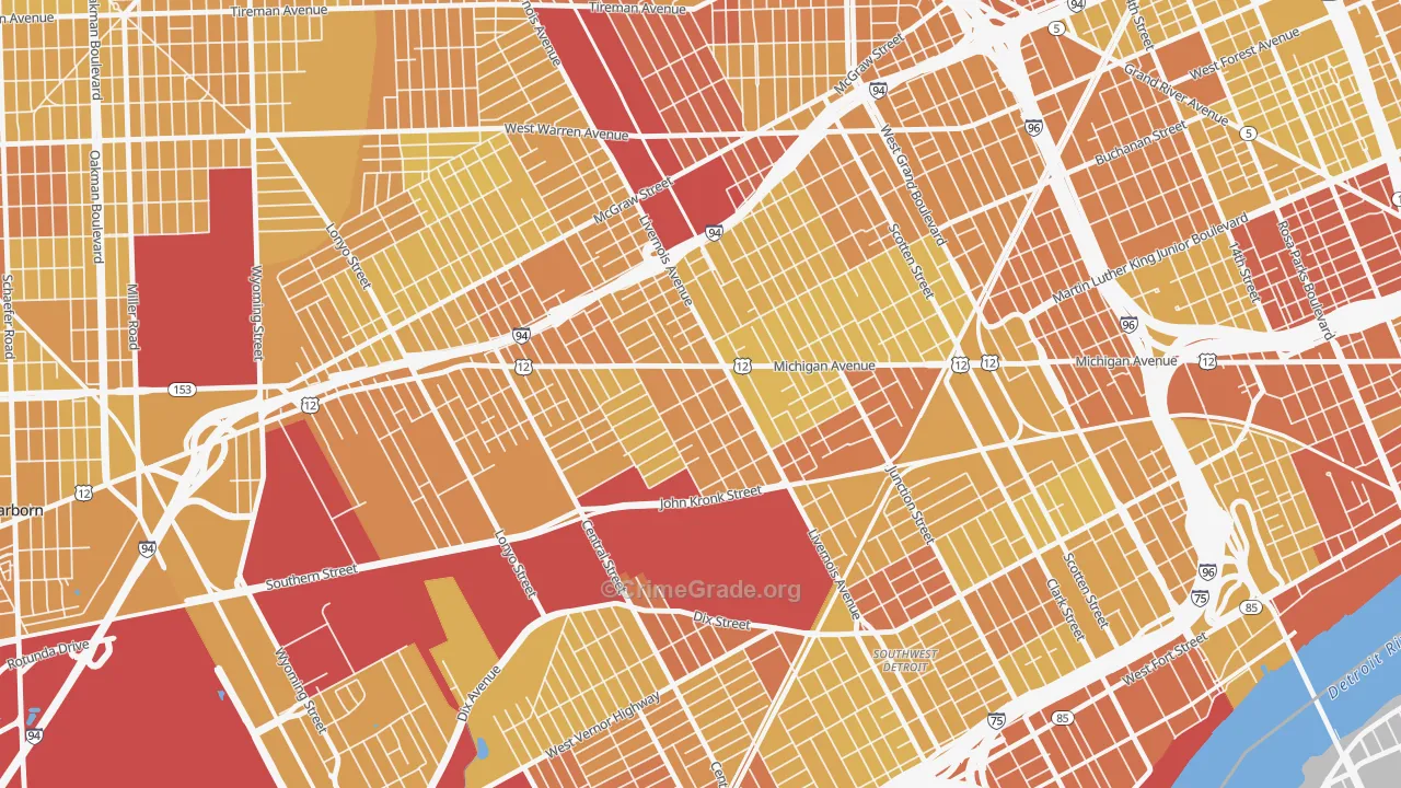 Michigan-Martin, Detroit, MI Map of Vehicle Theft Rates