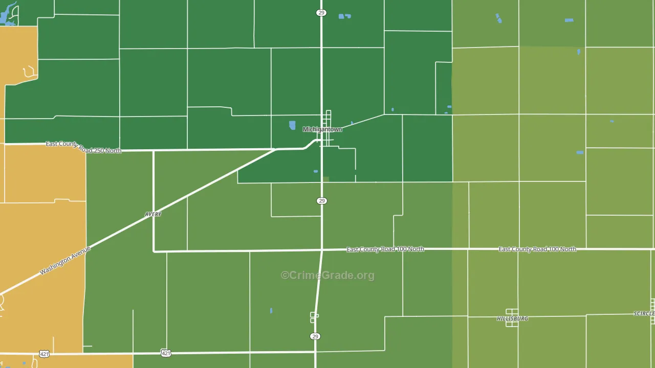 Michigantown, IN Map of Vehicle Theft Rates