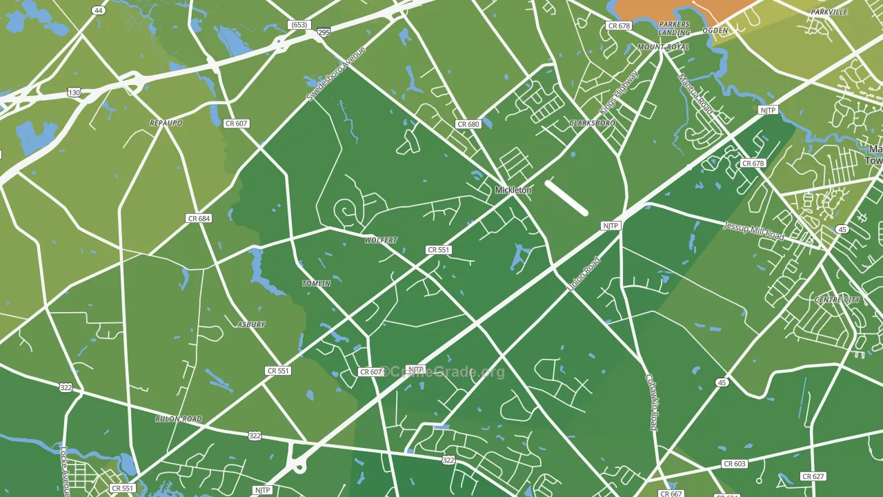 Mickleton, NJ Map of Vehicle Theft Rates