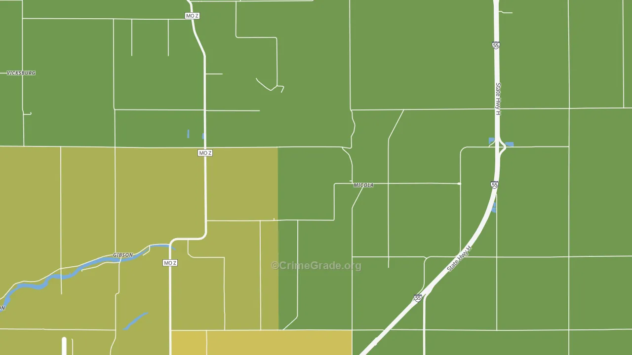 Micola, MO Map of Vehicle Theft Rates