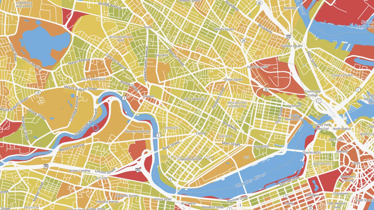 Mid-Cambridge, Cambridge, MA Map of Vehicle Theft Rates