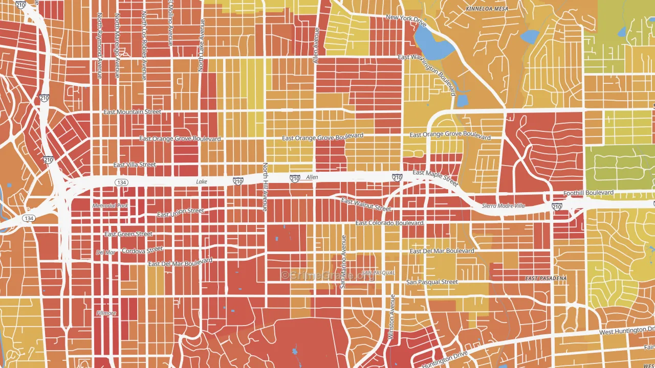 Mid Central, Pasadena, CA Map of Vehicle Theft Rates