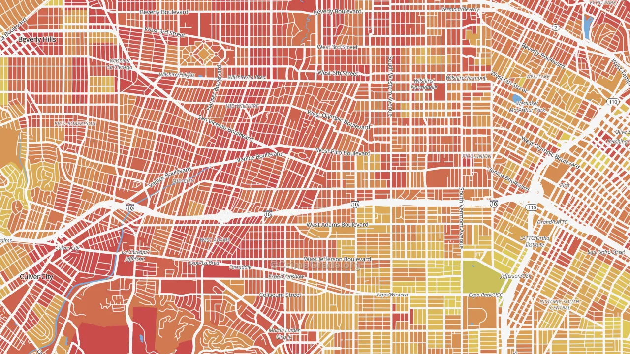 Mid City, Los Angeles, CA Map of Vehicle Theft Rates