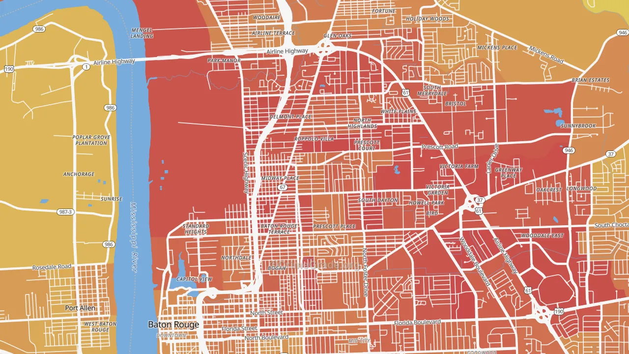 Mid City North, Baton Rouge, LA Map of Vehicle Theft Rates