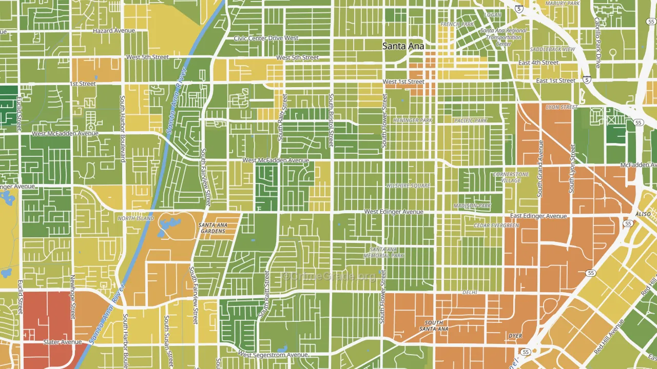 Mid City-Santa Ana, Santa Ana, CA Map of Vehicle Theft Rates