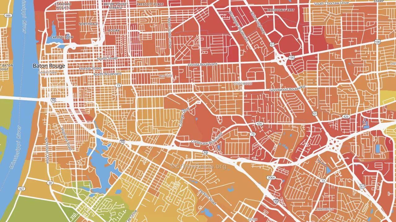 Mid City South, Baton Rouge, LA Map of Vehicle Theft Rates