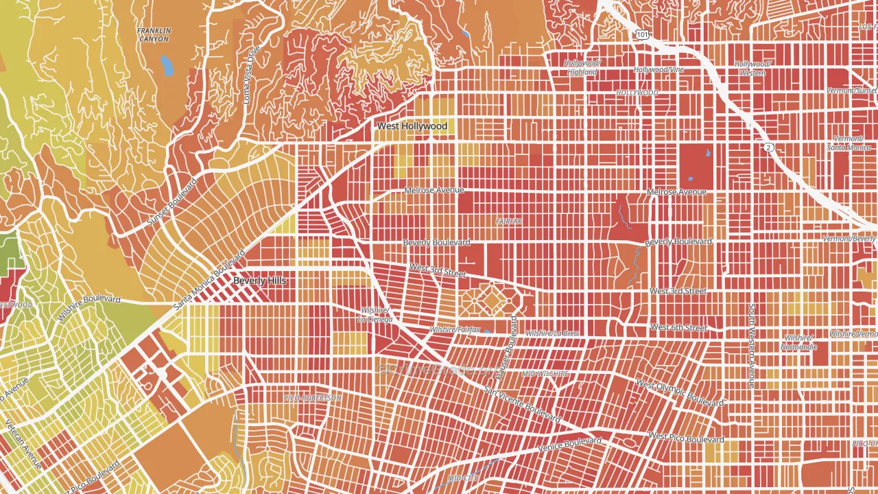 Mid City West, Los Angeles, CA Map of Vehicle Theft Rates