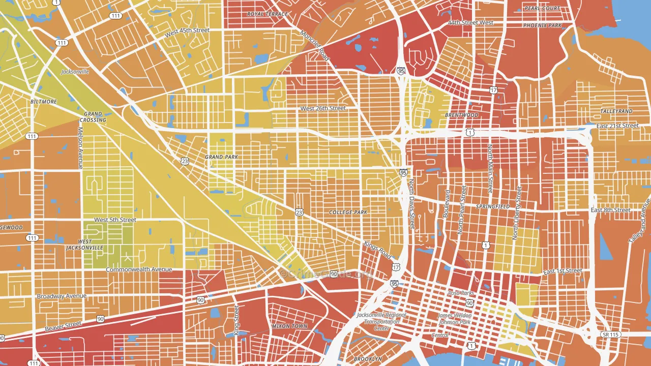 Mid-Westside, Jacksonville, FL Map of Vehicle Theft Rates