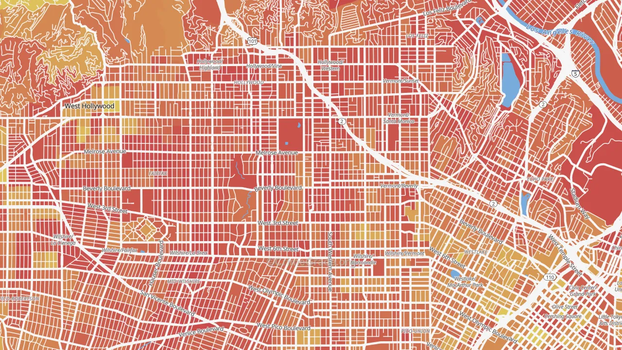 Mid Wilshire, Los Angeles, CA Map of Vehicle Theft Rates