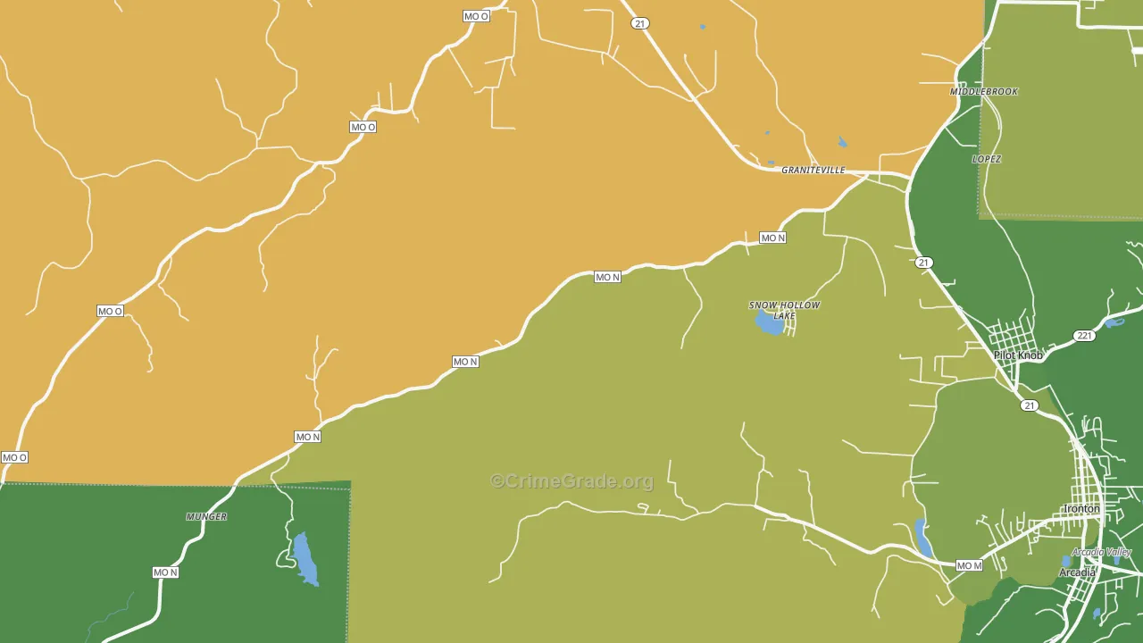 Middle Brook, MO Map of Vehicle Theft Rates