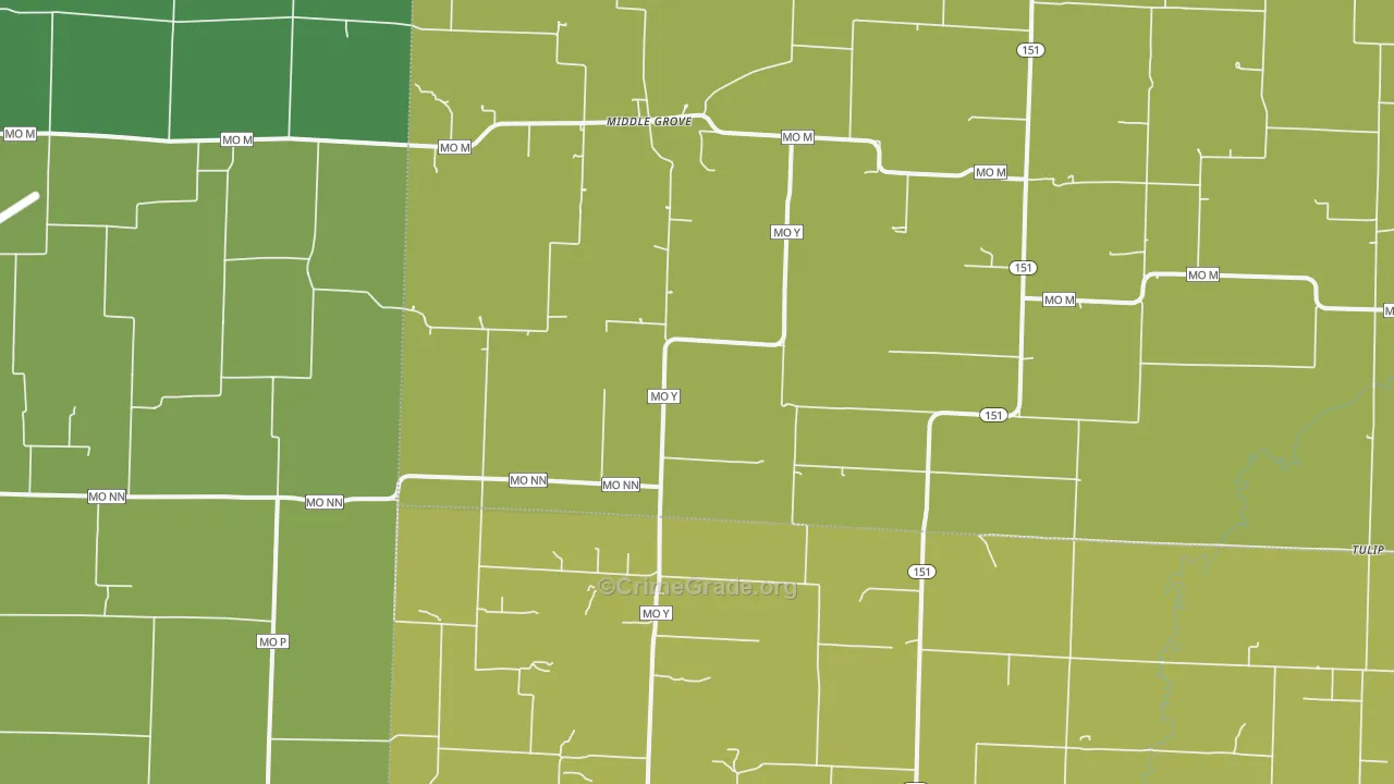 Middle Grove, MO Map of Vehicle Theft Rates