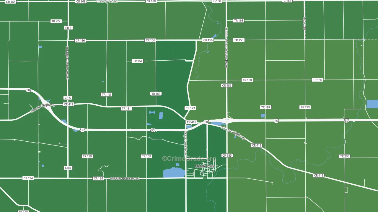 Middle Point, OH Map of Vehicle Theft Rates