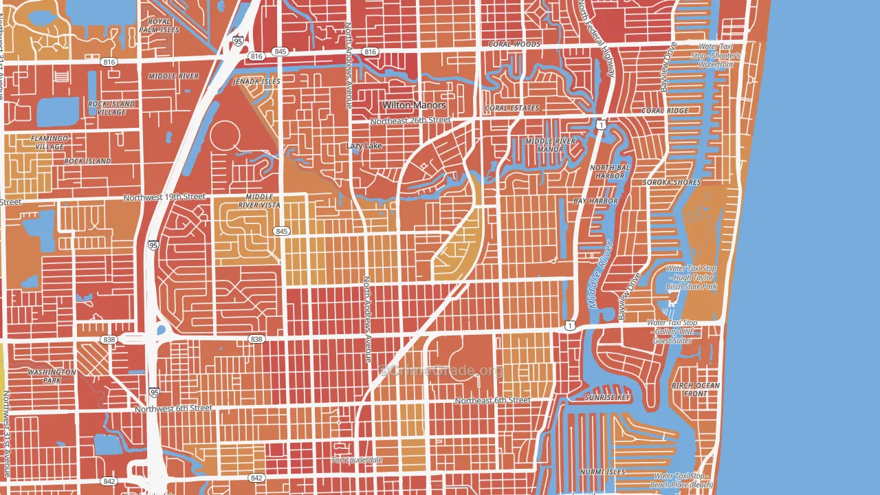 Middle River Terrace, Fort Lauderdale, FL Map of Vehicle Theft Rates