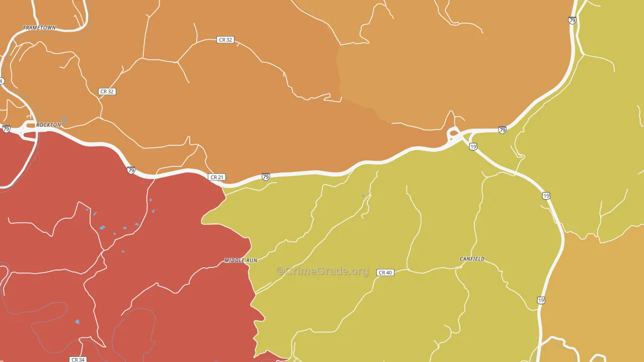 Middle Run, WV Map of Vehicle Theft Rates