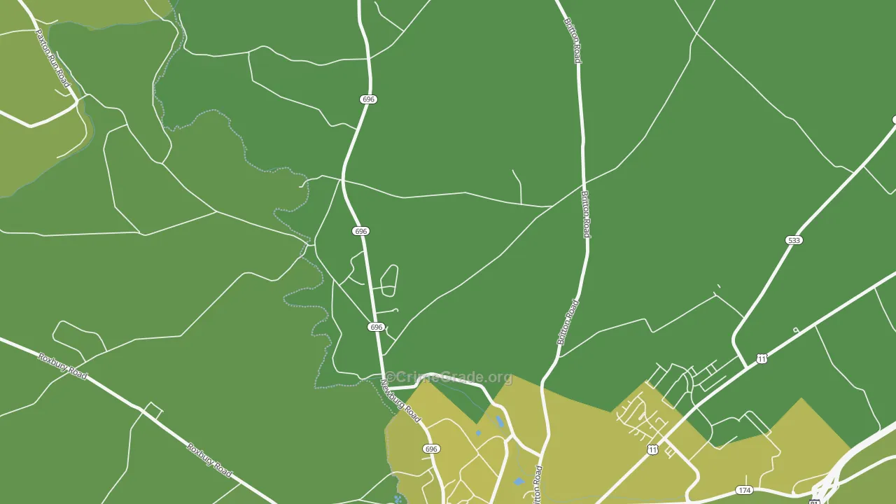 Middle Spring, PA Map of Vehicle Theft Rates