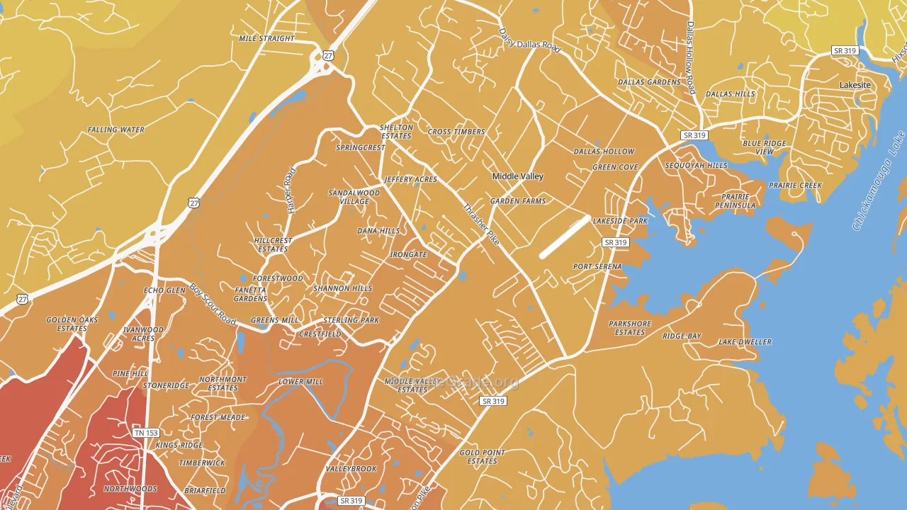 Middle Valley, TN Map of Vehicle Theft Rates