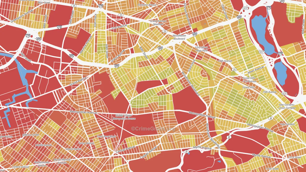 Middle Village, Queens, NY Map of Vehicle Theft Rates