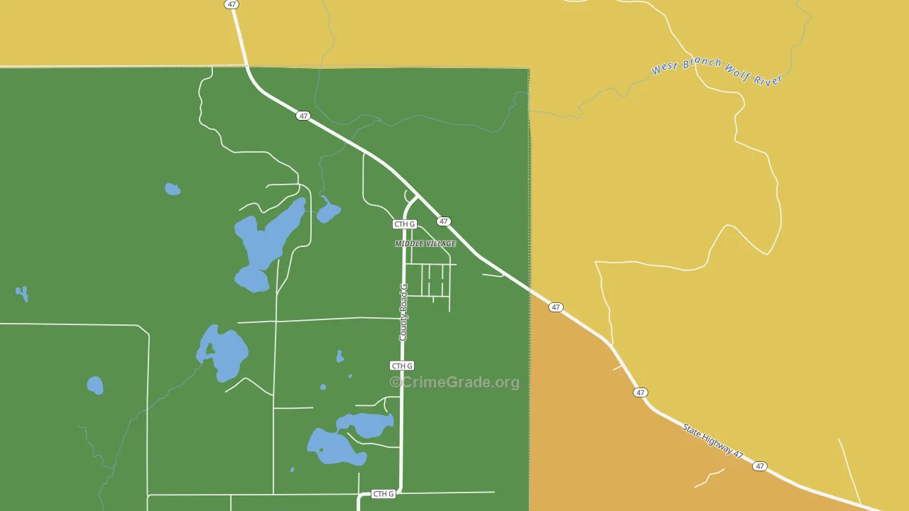 Middle Village, WI Map of Vehicle Theft Rates