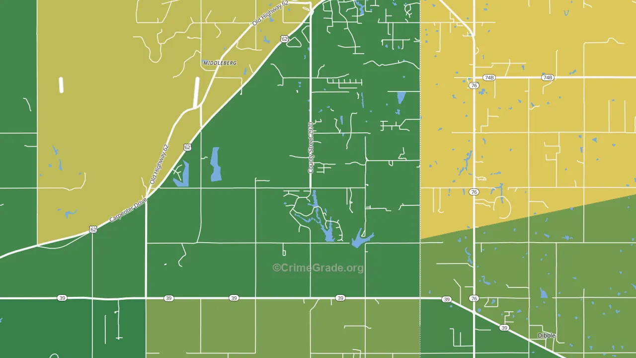 Middleberg, OK Map of Vehicle Theft Rates