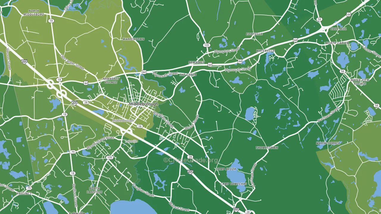 Middleboro, MA Map of Vehicle Theft Rates